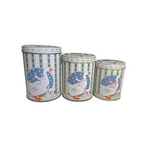 Vintage Set 3 Goose Canisters Metal Tins Made in Taiwan Country Farmhouse Decor